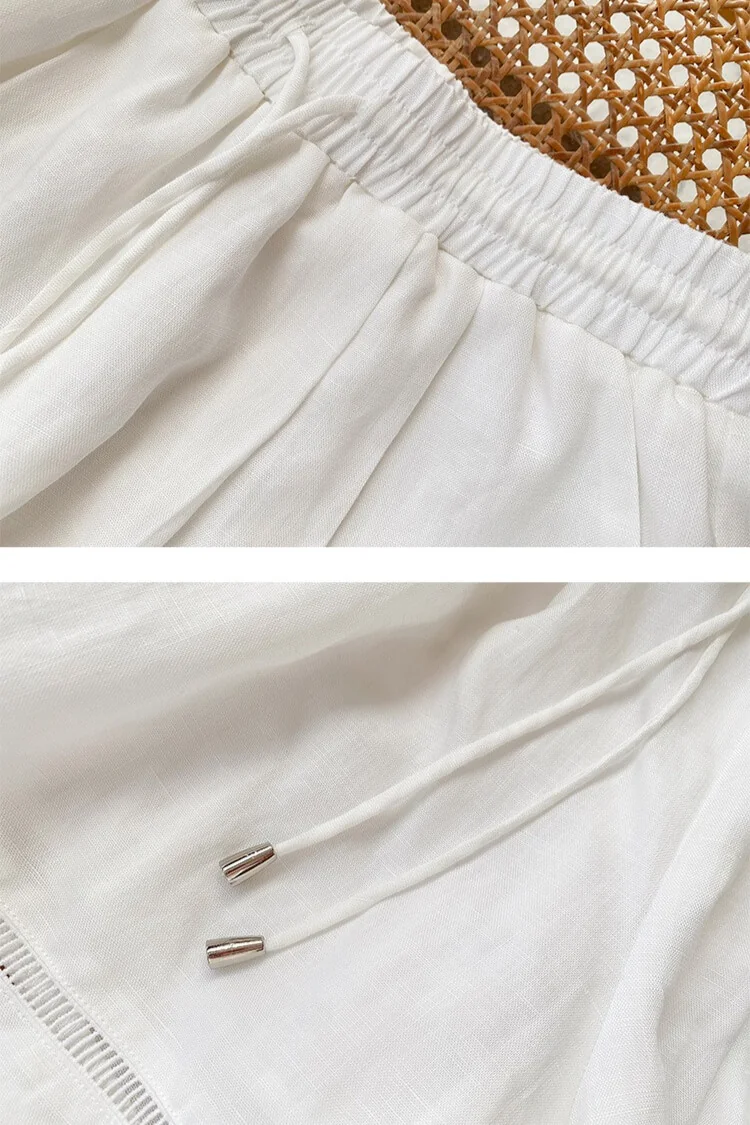 French Riviera Linen Lyocell Scalloped Embroidered Womens Shorts