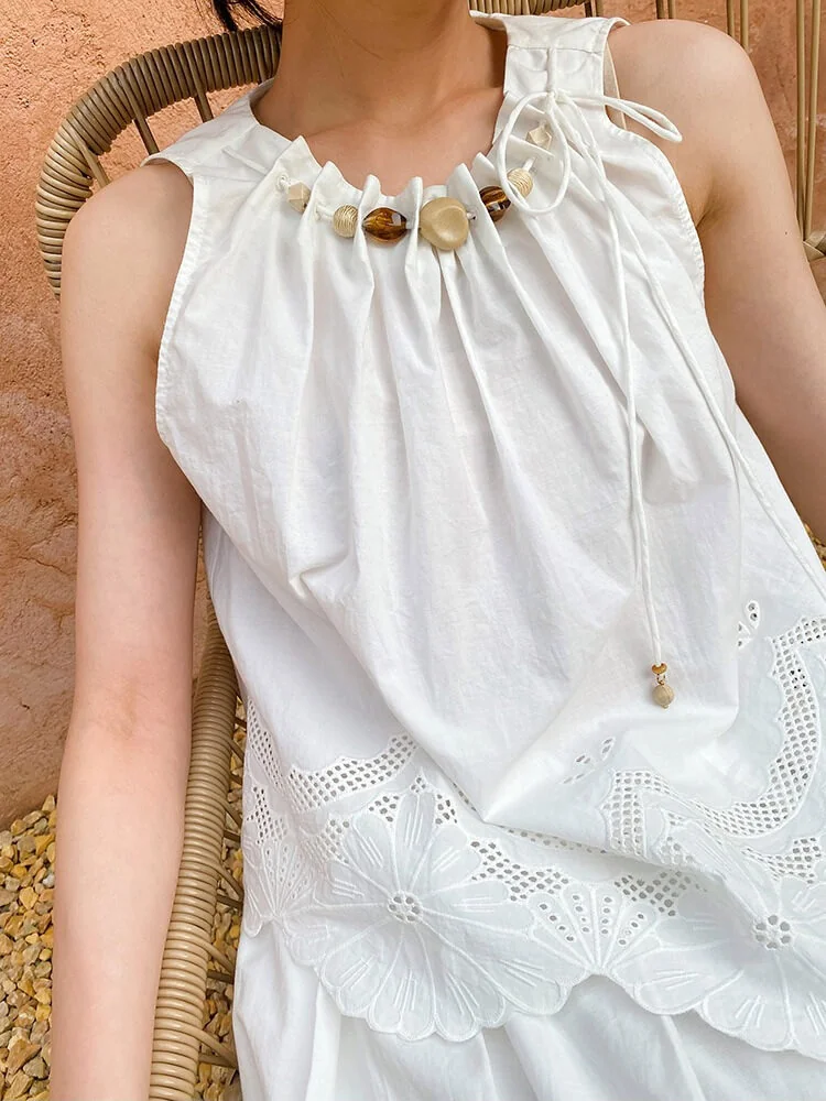 French Riviera Cotton Broderie Anglaise Womens Sleeveless Blouse