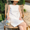 French Riviera Cotton Linen Eyelet Womens Sleeveless Shift Mini Dress