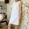 French Riviera Cotton Linen Eyelet Womens Sleeveless Shift Mini Dress