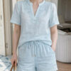 French Riviera Linen Lyocell Scalloped Embroidered Womens Shorts