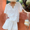French Riviera Summer Cotton Scalloped Broderie Anglaise Womens Shorts