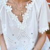French Riviera Floral Broderie Anglaise Breathable Cotton Women Blouse
