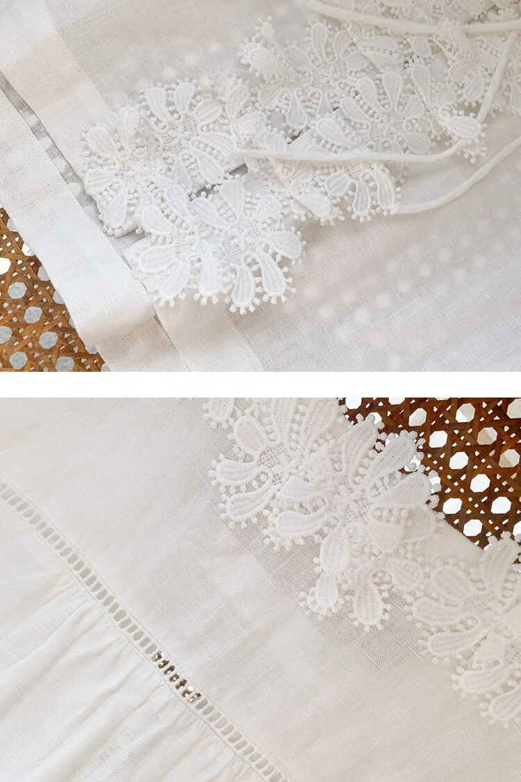 French Riviera Scalloped Lace Lyocell Linen Womens Sleeveless Blouse