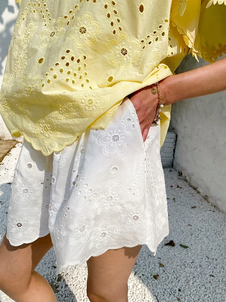 French Riviera Floral Broderie Anglaise Breathable Cotton Women Blouse