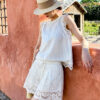 French Riviera Scalloped Broderie Anglaise Linen Lyocell Womens Shorts