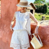 French Riviera Scalloped Broderie Anglaise Linen Lyocell Womens Shorts