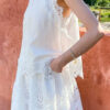 French Riviera Scalloped Embroidery Linen Lyocell Womens Top
