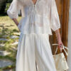 French Riviera Scalloped Floral Embroidered Cotton Blend Womens Blouse