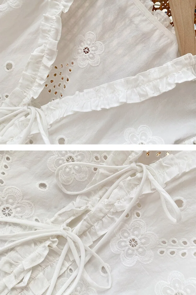 French Riviera Cotton Broderie Anglaise Womens Short Sleeve Blouse