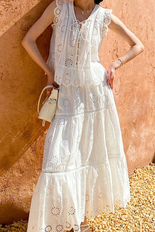 French Riviera Broderie Anglaise White Cotton Women Summer Top