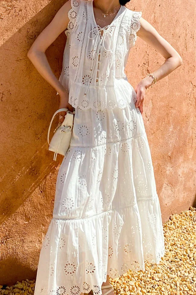 French Riviera Broderie Anglaise White Cotton Women Summer Top