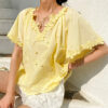 French Riviera Floral Broderie Anglaise Breathable Cotton Women Blouse