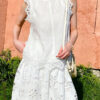 French Riviera Scalloped Embroidery Linen Lyocell Womens Top