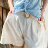 French Riviera Breathable Linen Lyocell Crochet Belt Womens Shorts