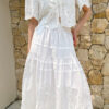 French Riviera Scalloped Broderie Anglaise Cotton Womens Midi Skirt