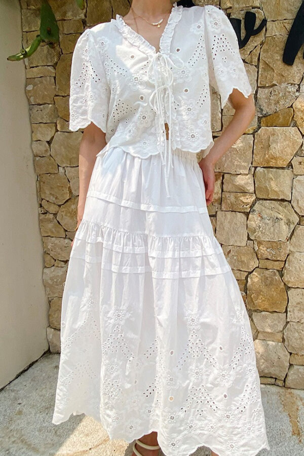 French Riviera Cotton Broderie Anglaise Womens Short Sleeve Blouse