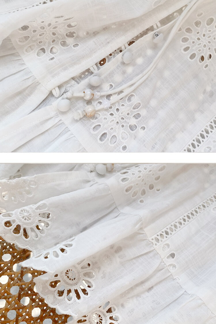 French Riviera Broderie Anglaise White Cotton Women Summer Top