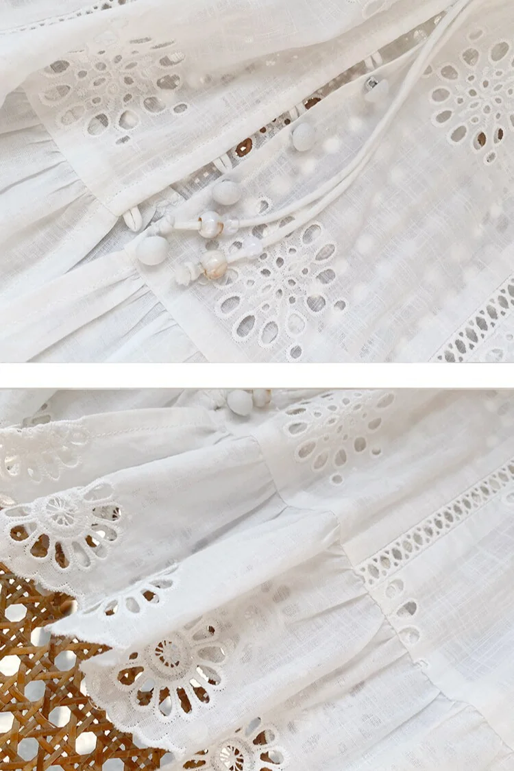 French Riviera Broderie Anglaise White Cotton Women Summer Top