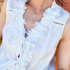 French Riviera Scalloped Lace Lyocell Linen Womens Sleeveless Blouse