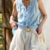 French Riviera Breathable Linen Lyocell Crochet Belt Womens Shorts