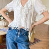 French Riviera Cotton Broderie Anglaise Off White Short Sleeve Blouse