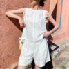 French Riviera Scalloped Broderie Anglaise Linen Lyocell Womens Shorts
