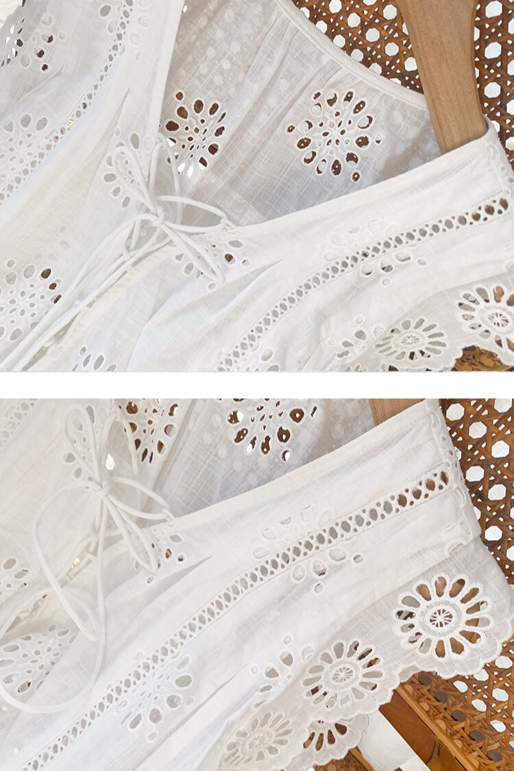 French Riviera Broderie Anglaise White Cotton Women Summer Top