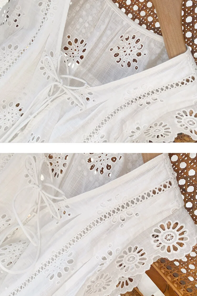 French Riviera Broderie Anglaise White Cotton Women Summer Top