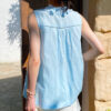 French Riviera Scalloped Lace Lyocell Linen Womens Sleeveless Blouse
