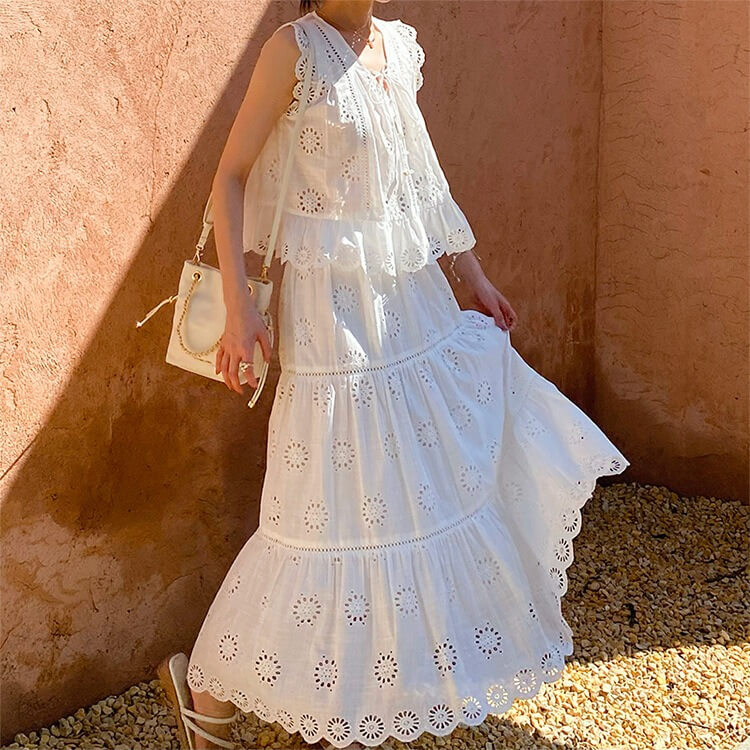 French Riviera Broderie Anglaise White Cotton Women Summer Top