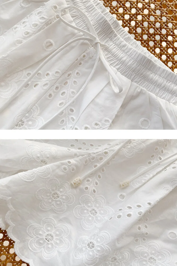 French Riviera Summer Cotton Scalloped Broderie Anglaise Womens Shorts