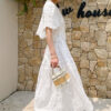 French Riviera Scalloped Broderie Anglaise Cotton Womens Midi Skirt