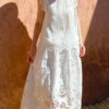 French Riviera Scalloped Embroidery Linen Lyocell Womens Top