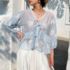 French Riviera Scalloped Floral Embroidered Cotton Blend Womens Blouse