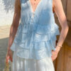 French Riviera Scalloped Floral Embroidered Cotton Blend Womens Blouse
