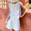 French Riviera Scalloped Broderie Anglaise Linen Lyocell Womens Shorts