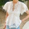 French Riviera Broderie Anglaise White Cotton Womens V Neck Blouse
