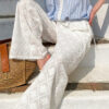 French Riviera Embroidered Breathable Cotton Womens Wide Leg Trousers