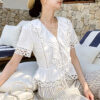 French Riviera Cotton Broderie Anglaise Off White Short Sleeve Blouse