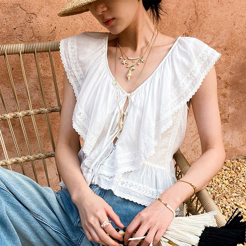 French Riviera Breathable Cotton Broderie Anglaise Womens Blouse
