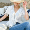 French Riviera Cotton Broderie Anglaise Off White Short Sleeve Blouse