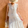 French Riviera Broderie Anglaise White Cotton Women Summer Top