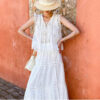 French Riviera Broderie Anglaise Cotton Womens Summer Midi Skirt