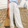 French Riviera Embroidered Breathable Cotton Womens Wide Leg Trousers