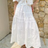 French Riviera Scalloped Broderie Anglaise Cotton Womens Midi Skirt