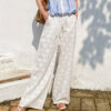 French Riviera Embroidered Breathable Cotton Womens Wide Leg Trousers