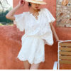 French Riviera Floral Broderie Anglaise Breathable Cotton Women Blouse