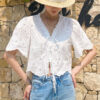 French Riviera Cotton Broderie Anglaise Womens Short Sleeve Blouse