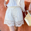 French Riviera Scalloped Broderie Anglaise Linen Lyocell Womens Shorts